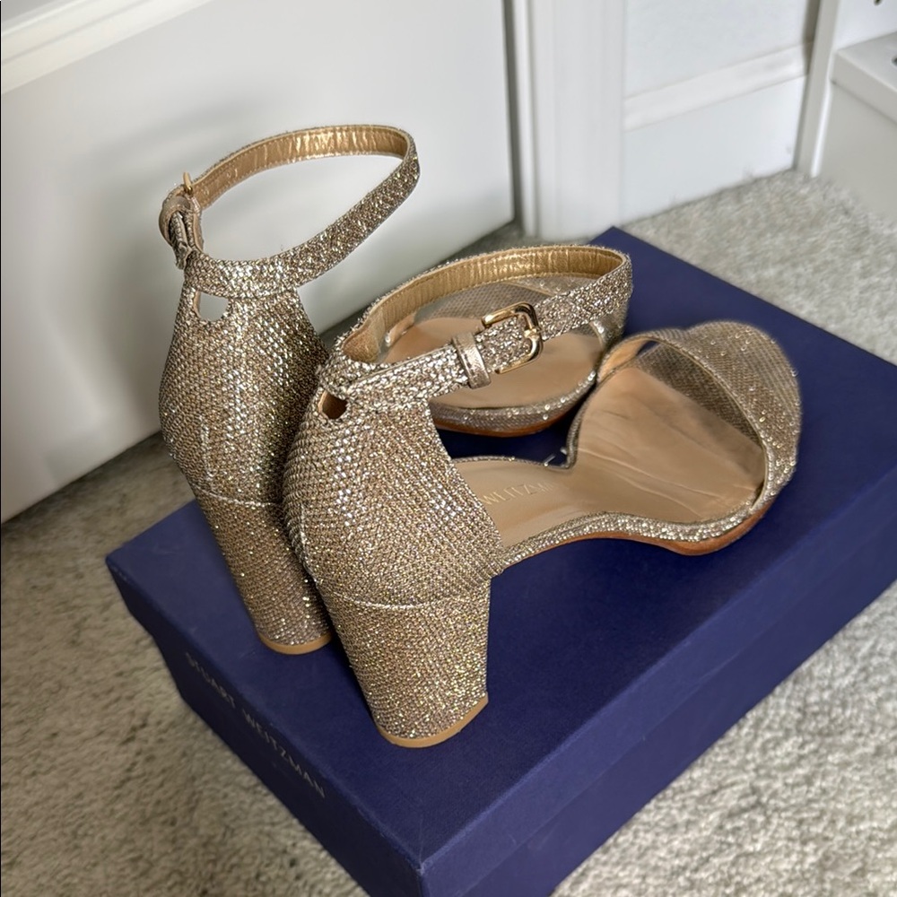 Stuart Weitzman Nude Platinum Glitter Heel